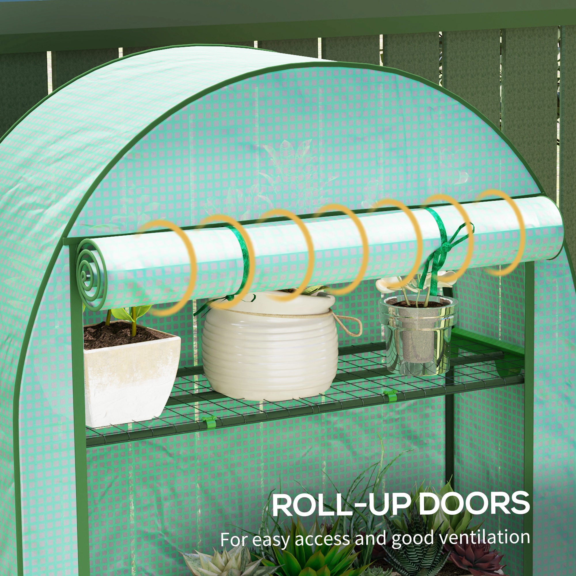 Mini Greenhouse, Portable Greenhouse with 4 Tier Shelves, Roll-Up Door, and Plastic Cover, 41.3" x 17.7" x 63", Green