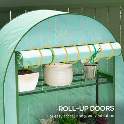Mini Greenhouse, Portable Greenhouse with 4 Tier Shelves, Roll-Up Door, and Plastic Cover, 41.3" x 17.7" x 63", Green