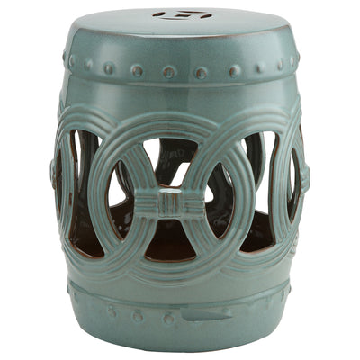 14" x 17" Ceramic Garden Stool with Double-Coin Knotted Ring Design & Strong Glazed Material, Decorative End Table, Home Collection