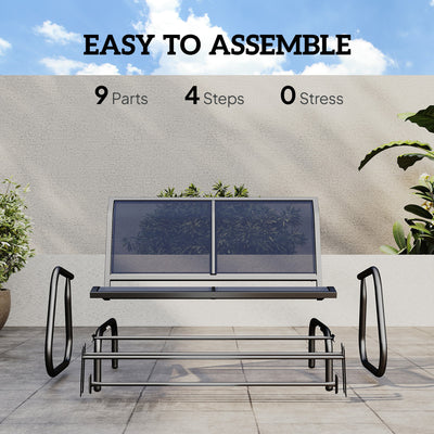 2-Person Outdoor Glider Bench, Patio Double Swing Rocking Chair Loveseat with  Steel Frame, Dark Blue