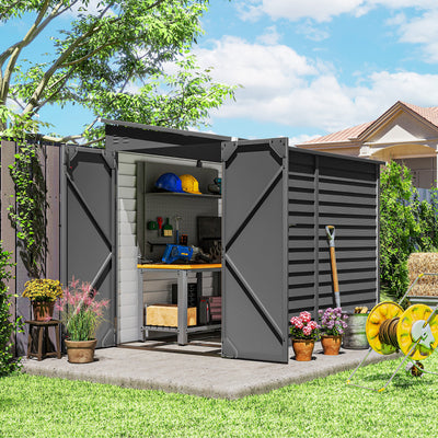 4.6' x 9' Outdoor Storage Shed, Lean to Metal Shed with Foundation Kit, Lockable Doors and Gloves for Patio, Lawn