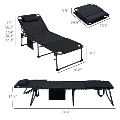 Folding Chaise Tanning Lounge Chair w/ 5-level Reclining Back, Reading Hole, Side Pocket, Headrest