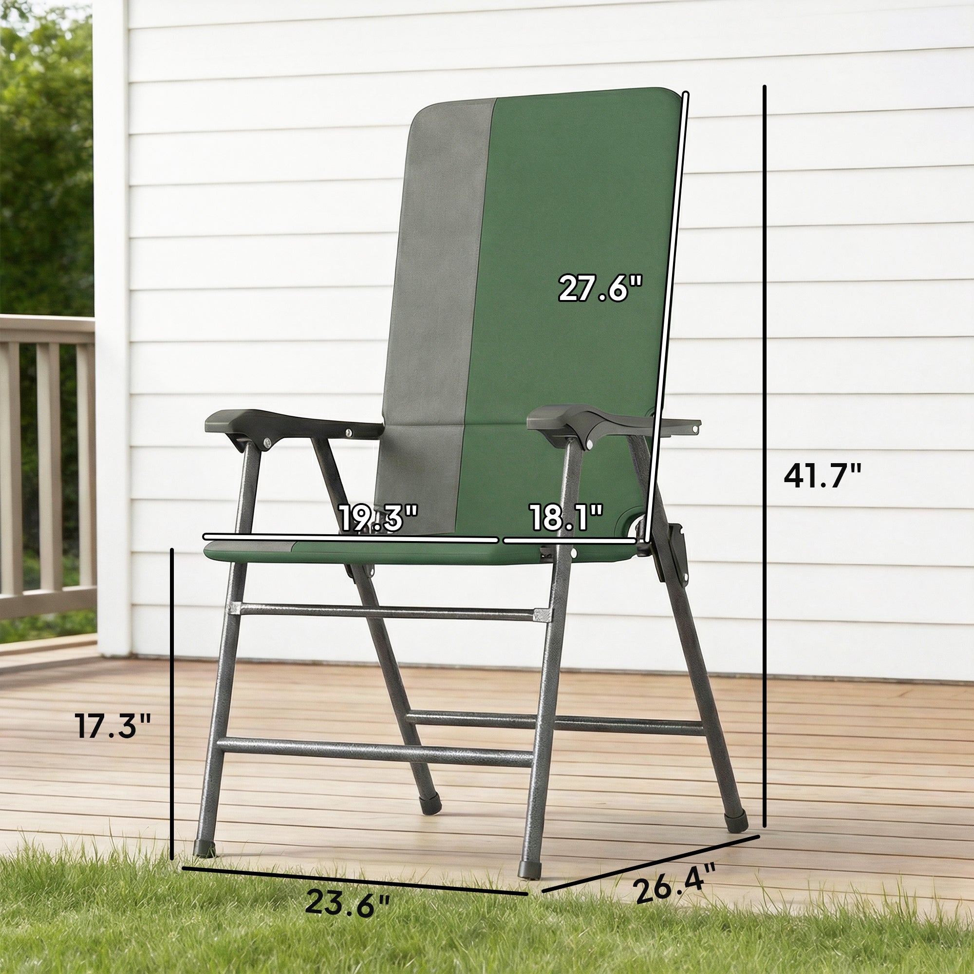 Folding Patio Chairs Set of 2, Padded High Back Lawn Camping Chairs with Armrests, 600D Oxford Fabric