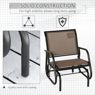 Outdoor Glider Chair, Steel Swing Chai with Curved Armrests for Porch, Garden, Poolside, Balcony