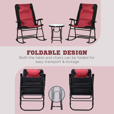 3 Piece Outdoor Folding Rocking Chair and Table Set - Blue and Gray