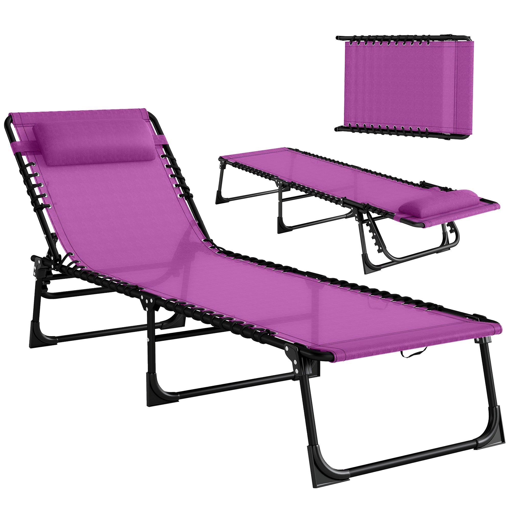 Foldable Chaise Lounge, 3-Position Reclining Back, Portable design and Breathable Mesh for Poolside, Camping, Hiking