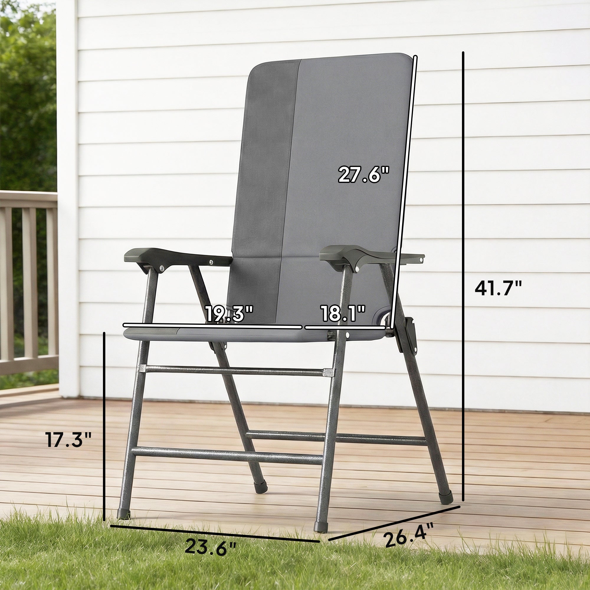 Folding Patio Chairs Set of 2, Padded High Back Lawn Camping Chairs with Armrests, 600D Oxford Fabric
