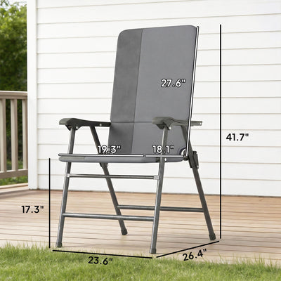 Folding Patio Chairs Set of 2, Padded High Back Lawn Camping Chairs with Armrests, 600D Oxford Fabric