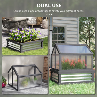 Raised Garden Flower Bed Kit with Greenhouse, Wooden Cold Frame Planter, 35.5" x 31.5" x 36"