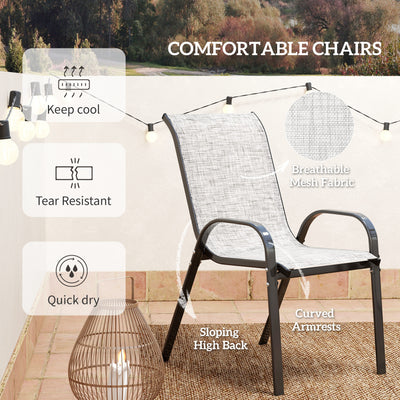 3 Pieces Bistro Set, Small Patio Furniture Set with Stackable Chairs and Glass Table for Backyard, Balcony