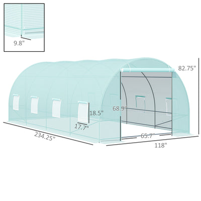 20' x 10' x 7' Walk-In Tunnel Greenhouse with Zippered Door & 8 Mesh Windows, Large Garden Green House Kit, Galvanized Steel Frame