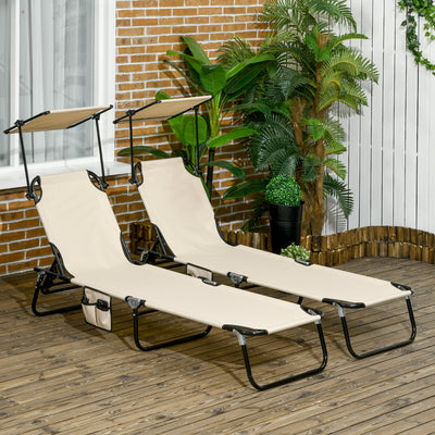 Chaise Pool Lounge Chairs Set of 2, Outdoor Sun Tanning Chairs, Reclining Back, Steel Frame and Side Pocket
