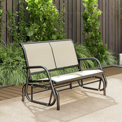 2-Person Outdoor Glider Bench, Patio Double Swing Rocking Chair Loveseat w/Powder Coated Steel Frame for Backyard Garden Porch