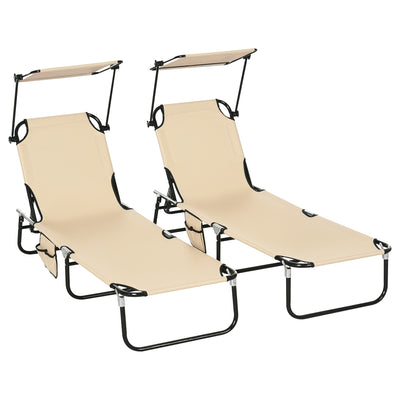 Chaise Pool Lounge Chairs Set of 2, Outdoor Sun Tanning Chairs, Reclining Back, Steel Frame and Side Pocket
