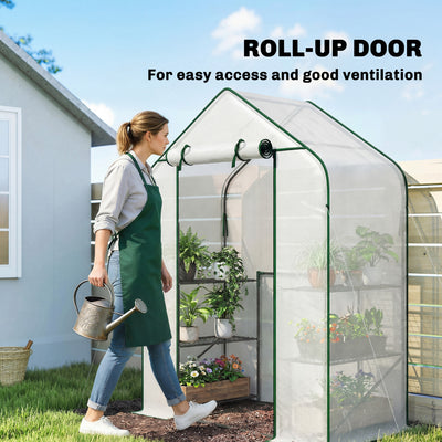 Greenhouse for Outdoors, Portable Greenhouse with 6 Shelves, UV-Resistant PE Cover, Roll-Up Door