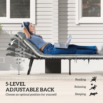 Outdoor Chaise Lounge Chair Set of 2, 5-Level Adjustable Folding Pool Lounge Chairs with Cushions