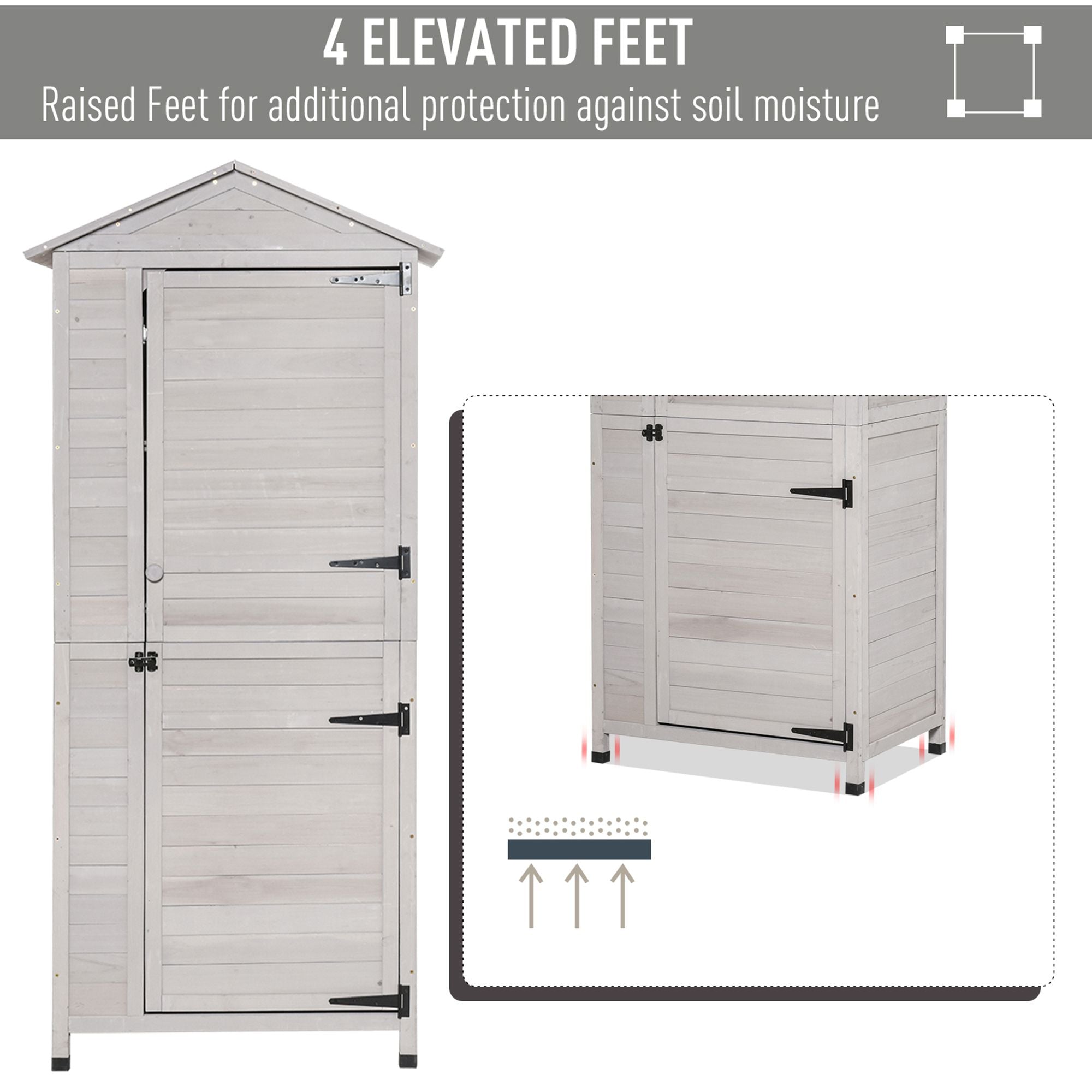 Wooden Garden Cabinet 4-Tier Storage Shed Lockable Organizer w/ Foot Pad Handle