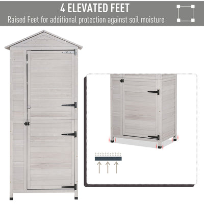 Wooden Garden Cabinet 4-Tier Storage Shed Lockable Organizer w/ Foot Pad Handle