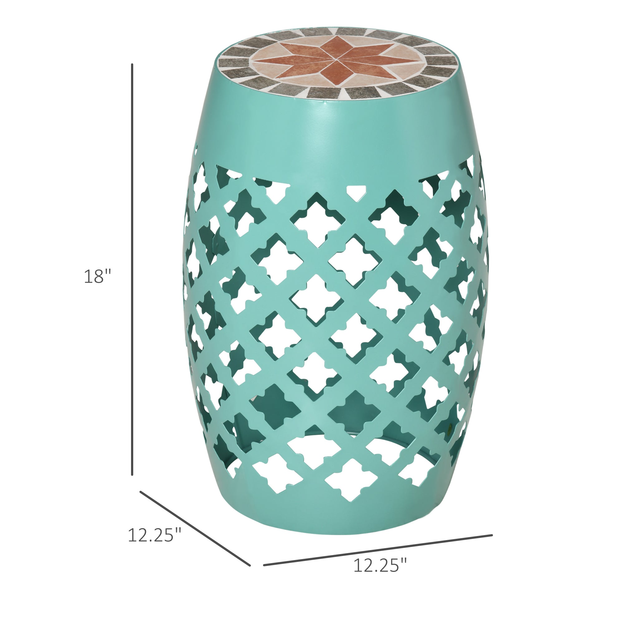 Decorative Outdoor Stool, 12" Round Patio Side Table, Mosaic Accent Plant Stand for Garden, Balcony