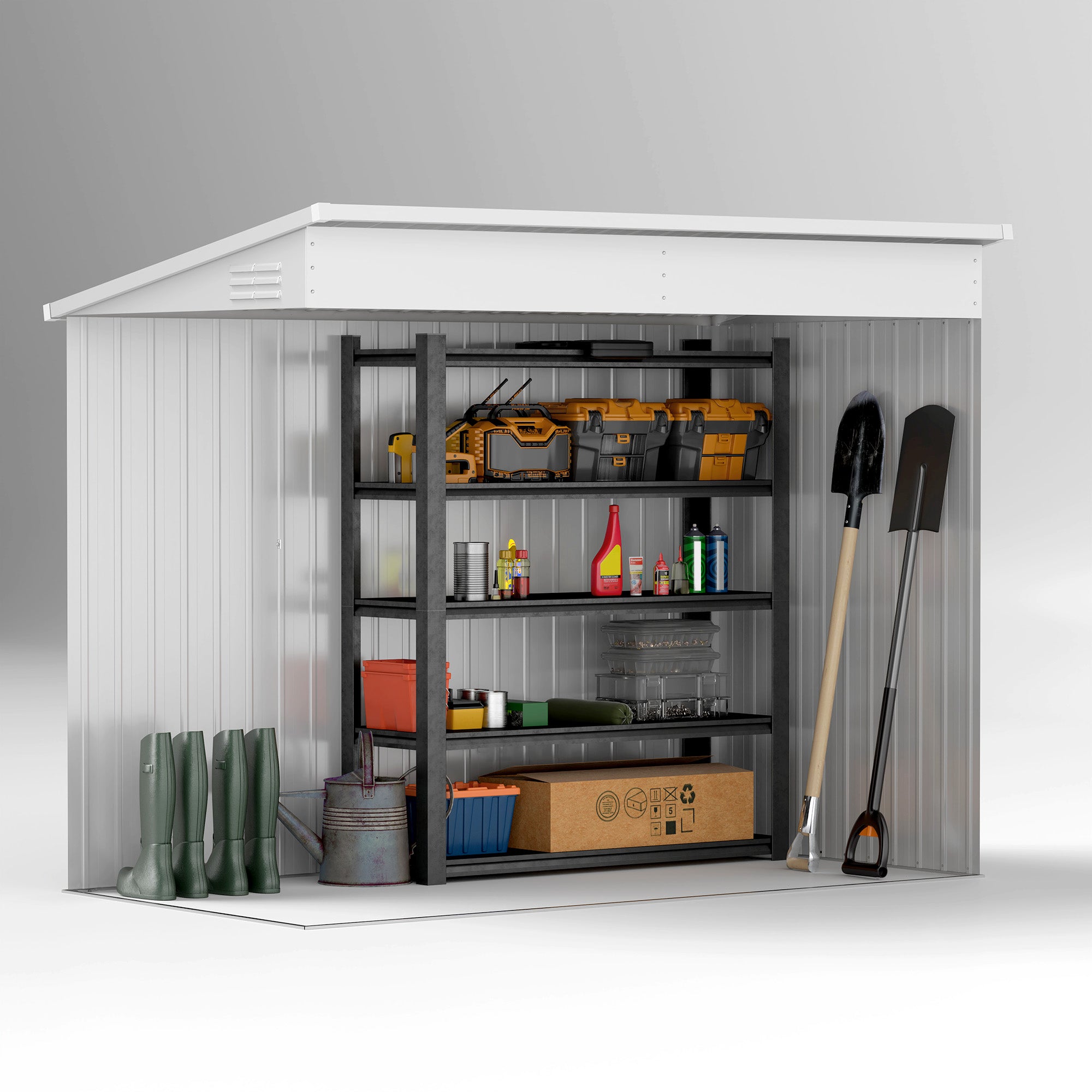 4' x 7.7' Lean to Garden Storage Shed, Outdoor Metal Tool House with Lockable Door Vents for Backyard Patio Lawn