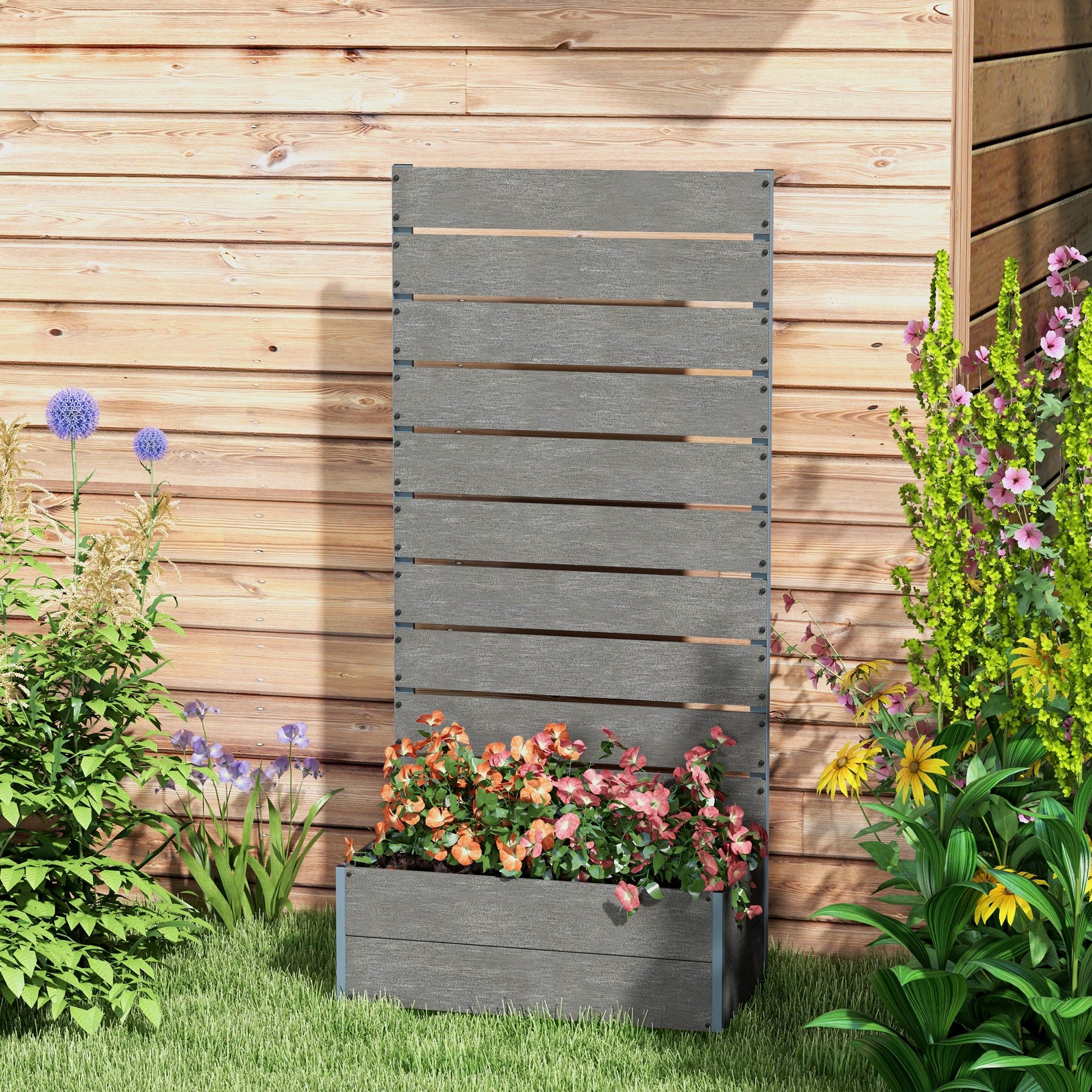 Trellis Planter for Climbing Plants, Raised Garden Bed with Trellis, Planter Box for Outdoor, 28.25" x 15" x 59"