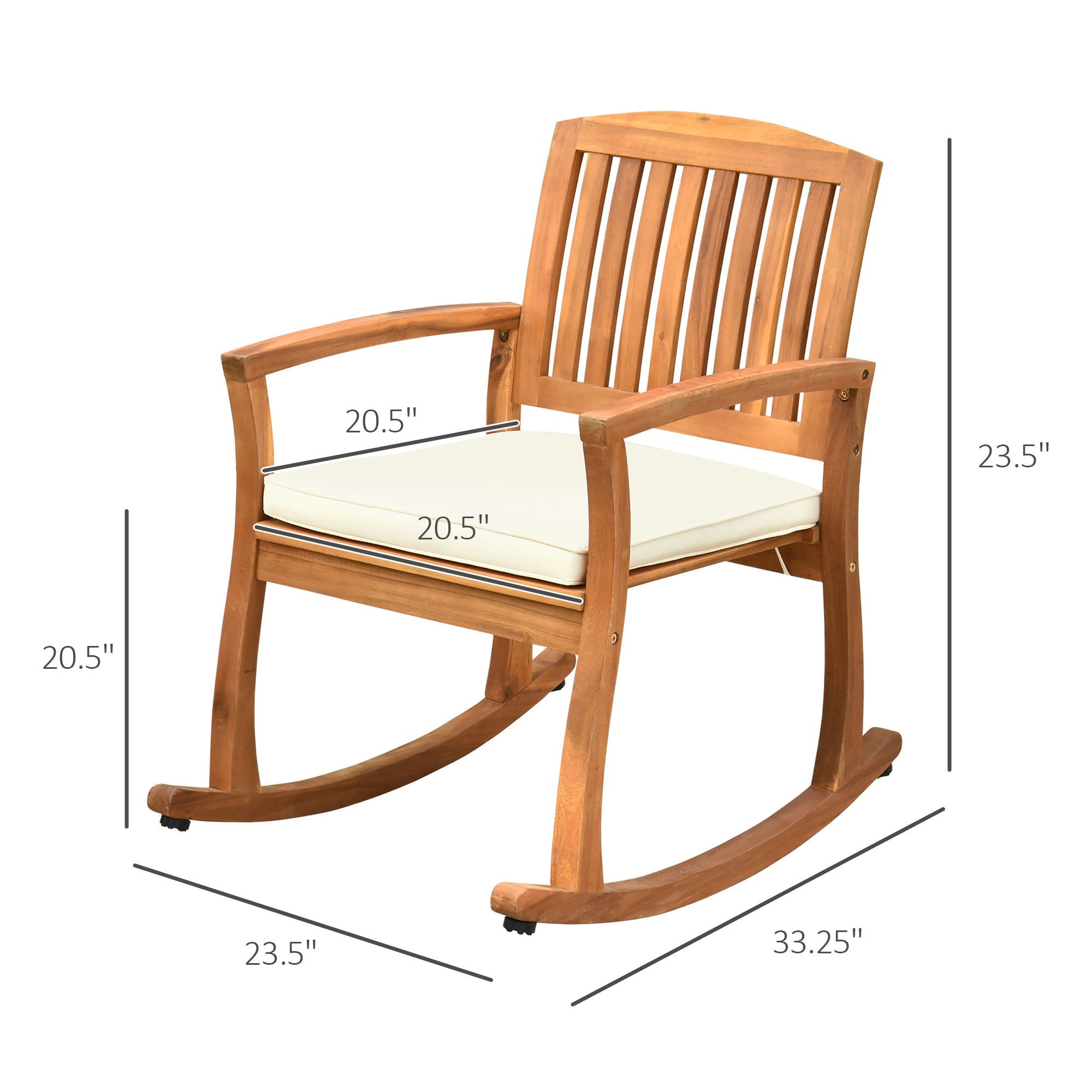 Outdoor Rocking Chair with Cushion, Acacia Wood Patio Rocker for Backyard, Patio, Home, Teak Tone