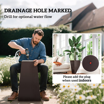 Set of 3 Tall Planters with Drainage Hole, 24" Outdoor Flower Plant Pots, Indoor Planters for Porch, Front Door, Entryway, Patio and Deck
