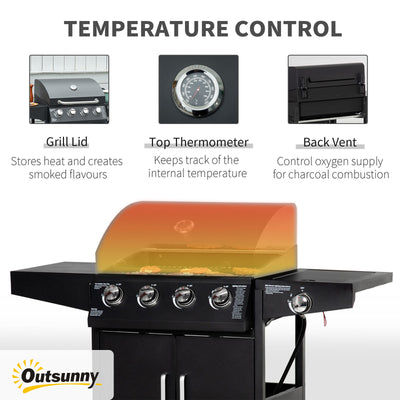 52" Barbecue Grill with Wheels 4+1 Burner Liquid Propane Gas Grill Outdoor Cabinet Style BBQ Trolley w/ Side Burner