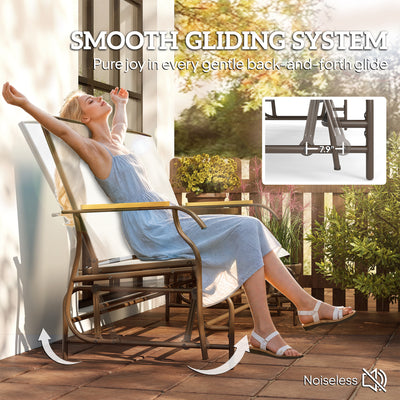 Outdoor 2-Person Glider Bench, Outside Glider Swing Chair Loveseat with Table, Steel Frame