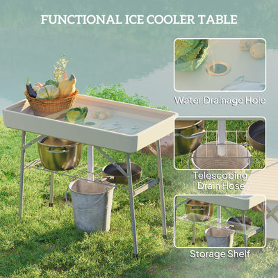 3.4ft Folding Ice Cooler Table with Drain, Fill and Chill Table Outdoor Table Cooler with Storage Shelf, Drink Cooler for Parties Picnic BBQ Camping Wedding