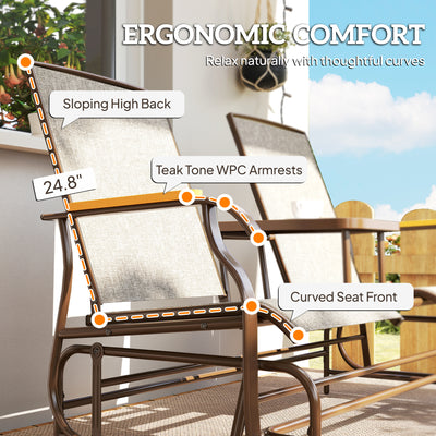Outdoor 2-Person Glider Bench, Outside Glider Swing Chair Loveseat with Table, Steel Frame