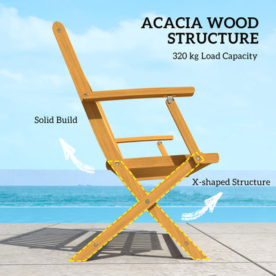 2-Person Foldable Wood Outdoor Bench with Backrest and Armrests for Garden, Porch, Park, Balcony