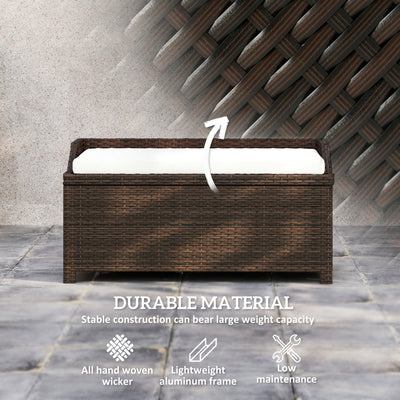Outdoor Wicker Storage Bench with Storage & Cushion