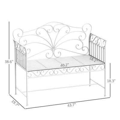 43" Garden Bench, Outdoor Patio Bench with Armrests, Metal Porch Bench for Backyard, Poolside, Lawn, Cream White