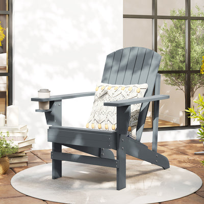 Oversized Adirondack Chair, Outdoor Fire Pit and Porch Seating, Classic Log Lounge w/ Built-in Cupholder