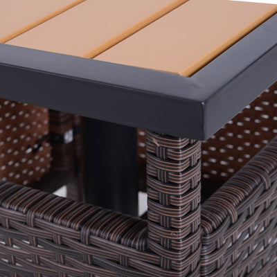 22" Outdoor Side Table with Umbrella Hole, Rattan Wicker End Table with Sand Bag and Steel Frame for Patio, Garden, Backyard