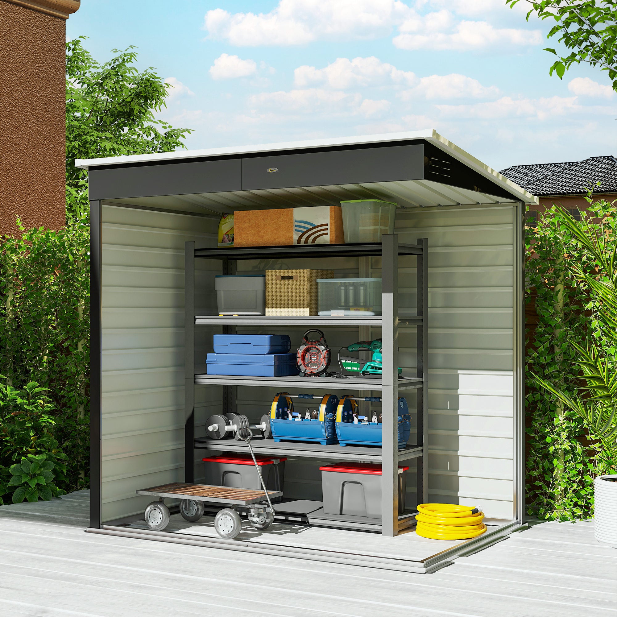 6' x 4' Outdoor Garden Shed, Metal Storage Shed with Lockable Door and Gloves for Backyard Garden Patio