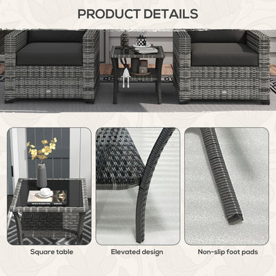 Rattan Side Table, Outdoor End Table with Storage Shelf, Aluminum Frame Square, Coffee Table with Tempered Glass Top