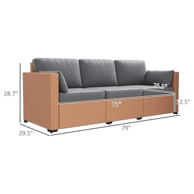 Patio Couch PE Wicker Deep Seating Outdoor Sofa with Removable Cushions, 3 Seater Rattan Sofa, Outdoor Furniture for Balcony, Deck, Garden and Poolside