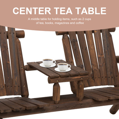2-Seat Wooden Adirondack Chair, Patio Bench with Table, Outdoor Loveseat Fire Pit Chair for Porch, Backyard, Deck