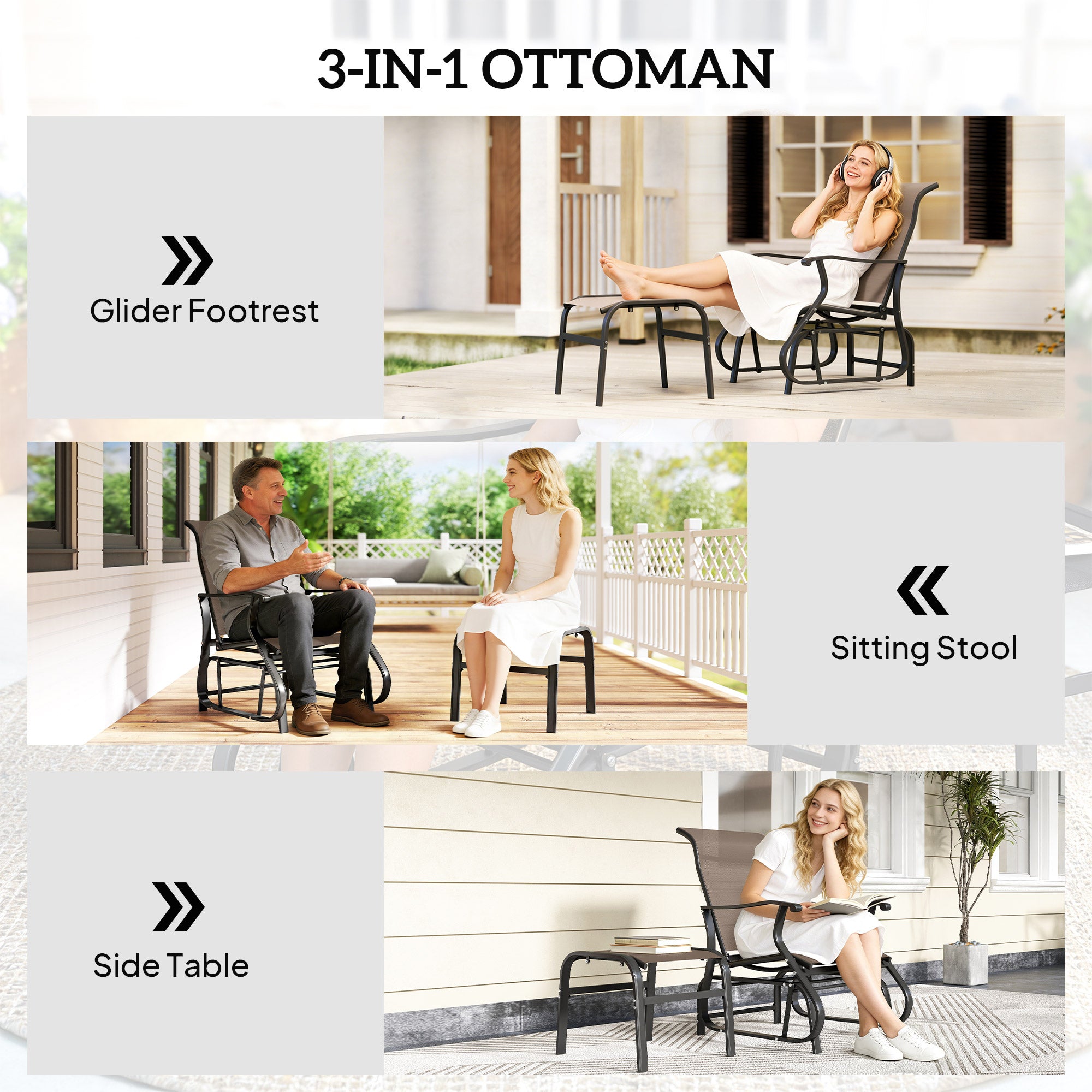 Outdoor Glider with Ottoman, Patio Glider Chair Set with High Back, Wide Seat for Porch, Garden, Backyard