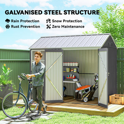 8' x 5.5' Metal Garden Storage Shed, Extra Large Outdoor Tool Storage House w/Lockable Doors, Window, Air Vents