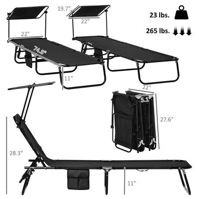 Chaise Pool Lounge Chairs Set of 2, Outdoor Sun Tanning Chairs, Reclining Back, Steel Frame and Side Pocket