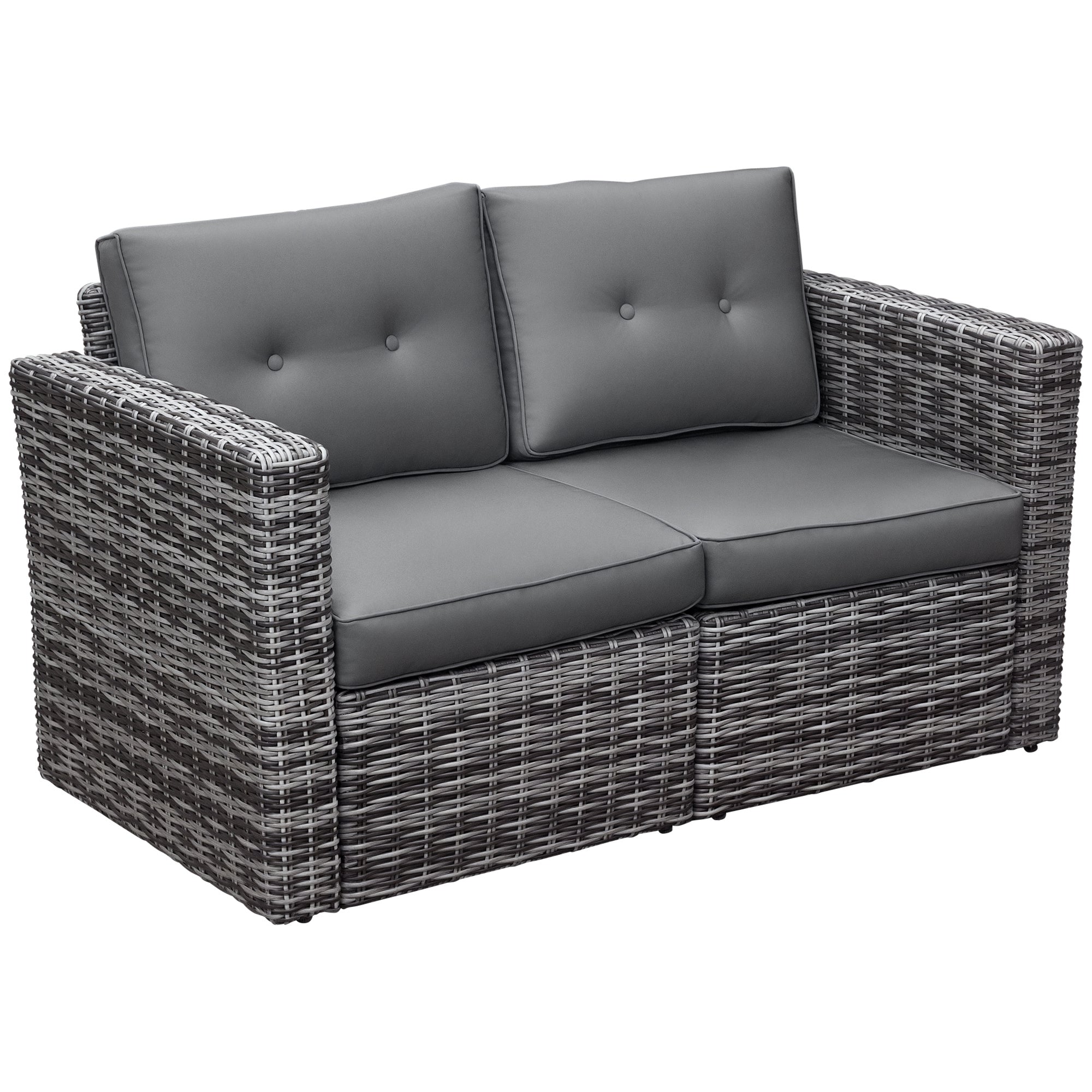 2 Piece Patio Wicker Corner Sofa Set, Outdoor PE Rattan Furniture, with Curved Armrests and Padded Cushions for Balcony, Garden, or Lawn