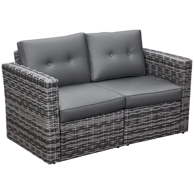 2 Piece Patio Wicker Corner Sofa Set, Outdoor PE Rattan Furniture, with Curved Armrests and Padded Cushions for Balcony, Garden, or Lawn