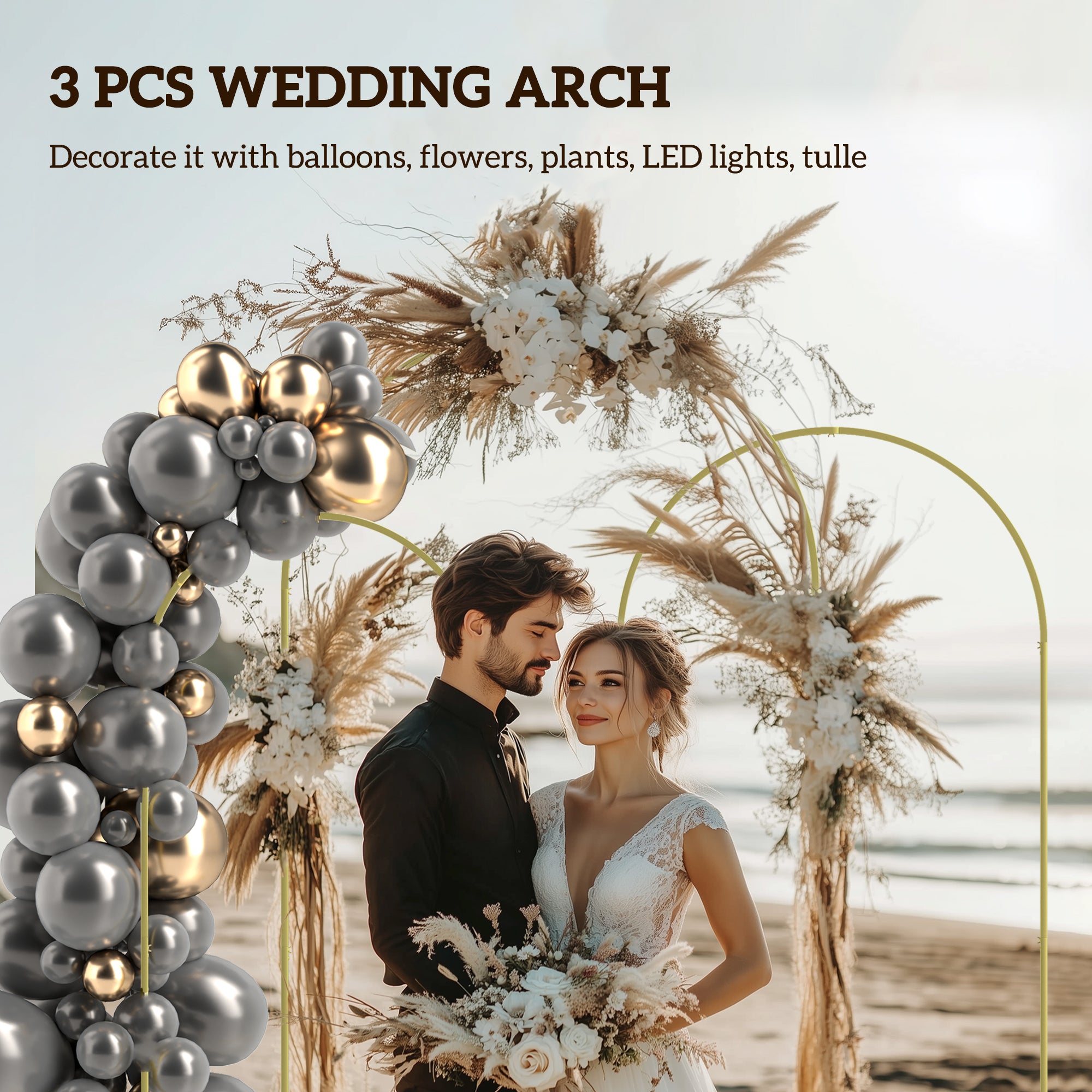 Metal Arch Backdrop Stand Set of 3, 7/6.5/6 ft Wedding Arch Frame, Balloon Backdrop Arch Stand Set for Birthday Party, Bridal Shower, Graduation, Ceremony, Banquet Decorations