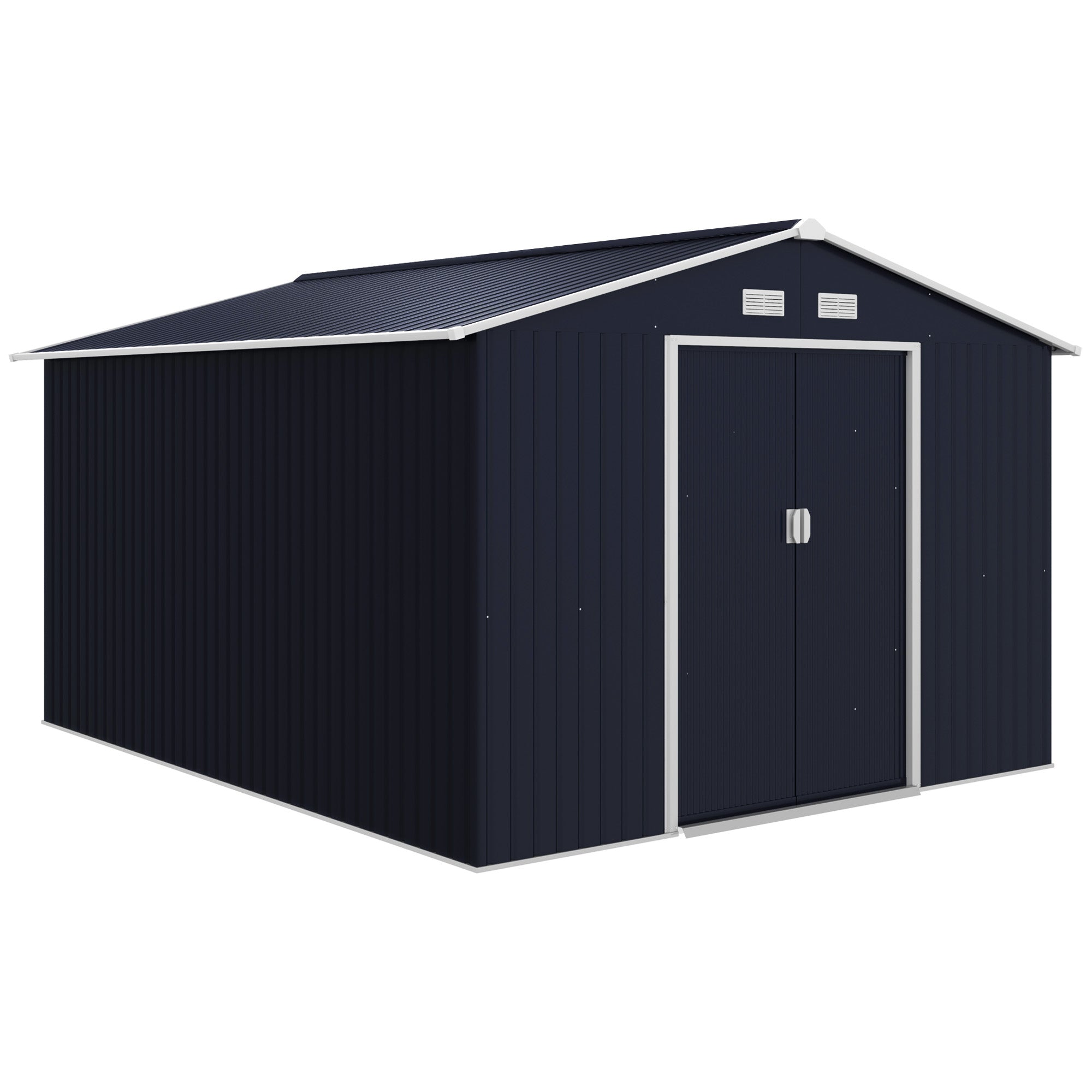 11' x 9' Outdoor Storage Shed, Garden Tool Metal Shed with Foundation Kit, Double Lockable Door, Air Vents and Sloping Roof, for Backyard, Patio, Lawn