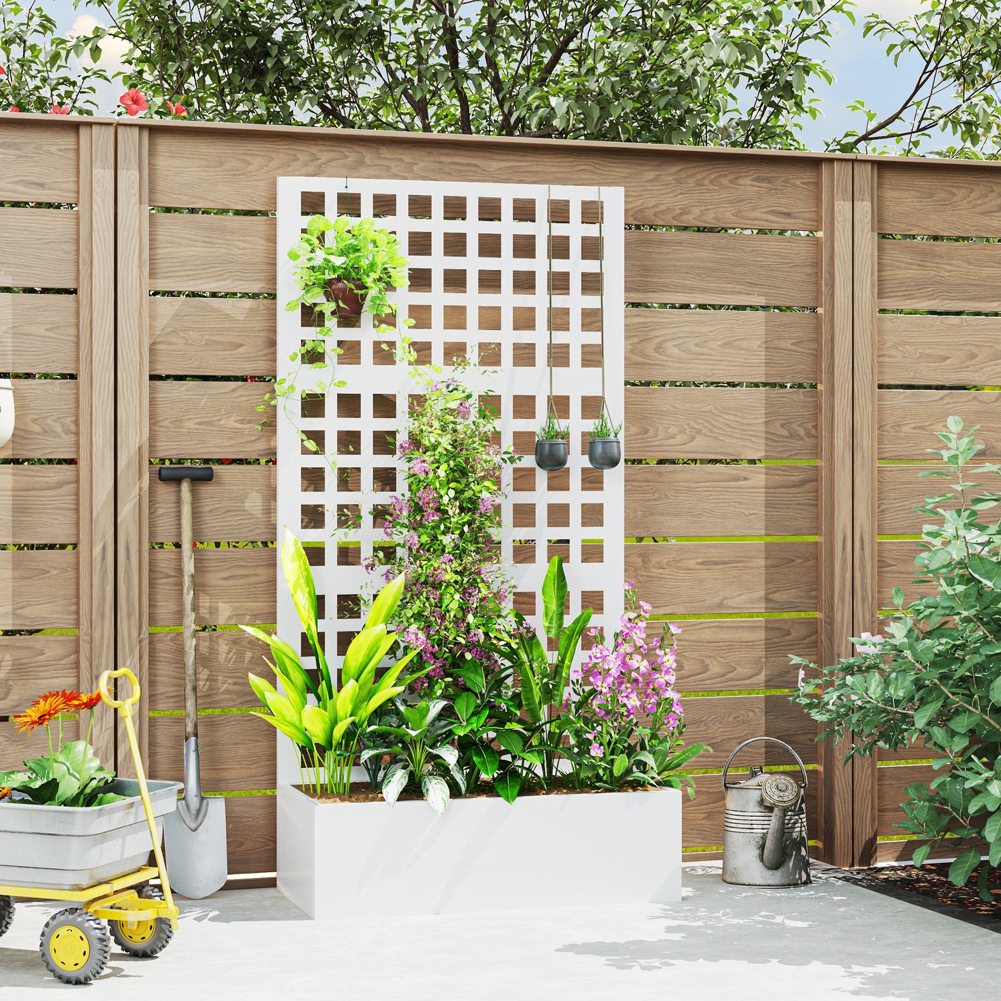 Galvanized Raised Garden Bed Planter Box with Trellis for Climbing Plants, Vegetable, Vines, 35" x 16" x 70"