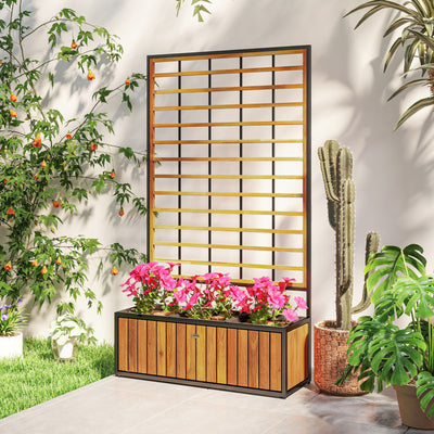 Wooden Raised Garden Bed with Trellis, Removable Pots for Backyard, Patio, Balcony, 29" x 11" x 52"
