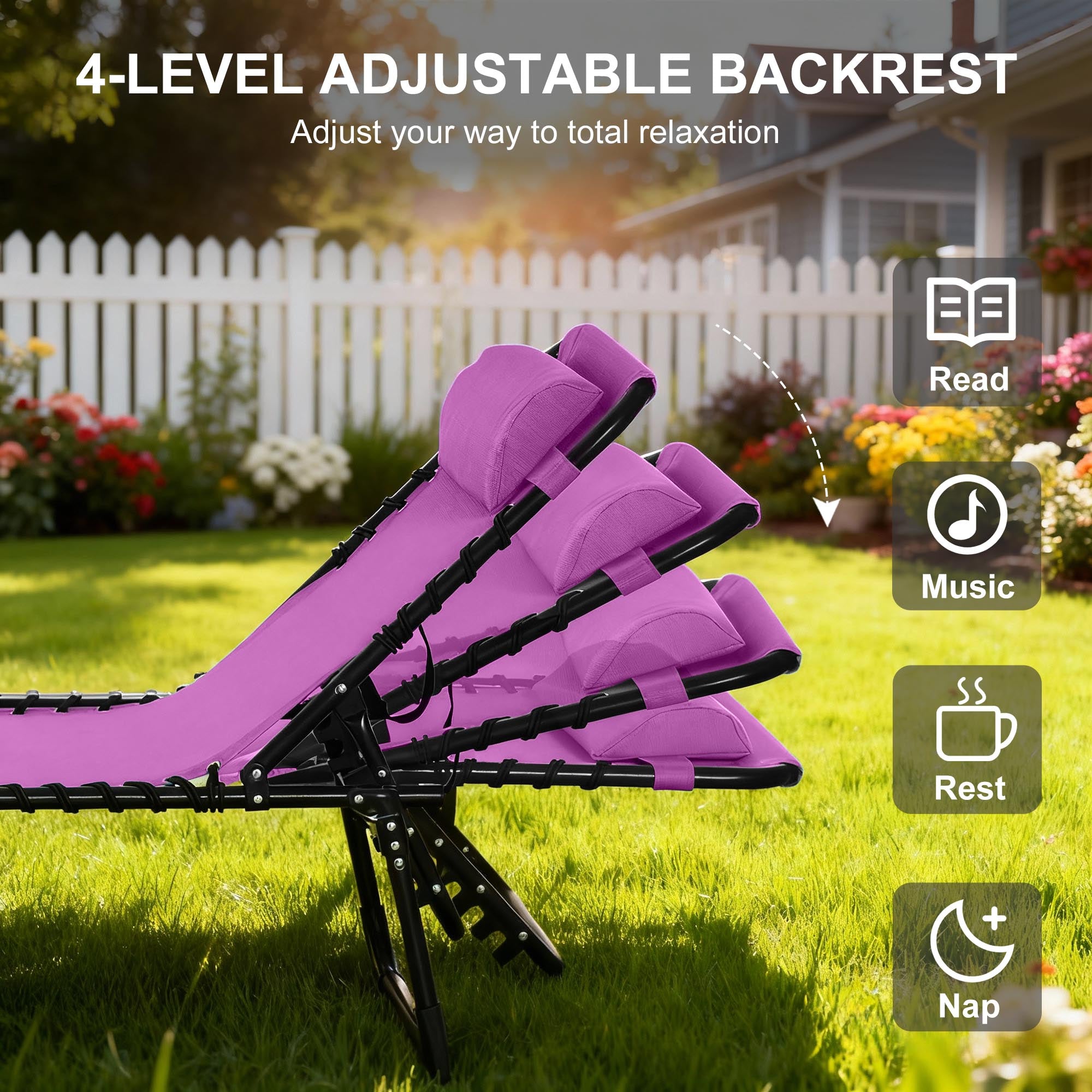 Foldable Chaise Lounge, 3-Position Reclining Back, Portable design and Breathable Mesh for Poolside, Camping, Hiking